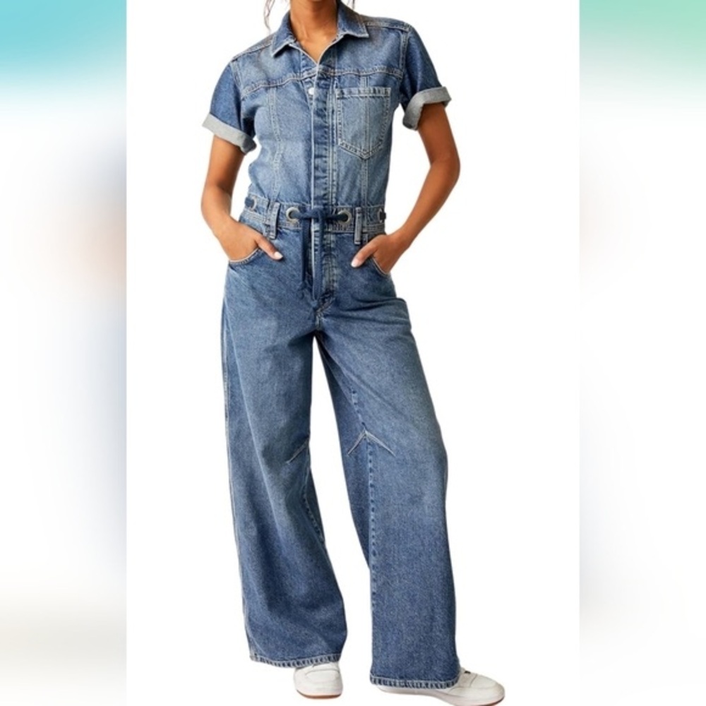 Free People Denim wide leg jumpsuit -Edison Coverall- with tags size M